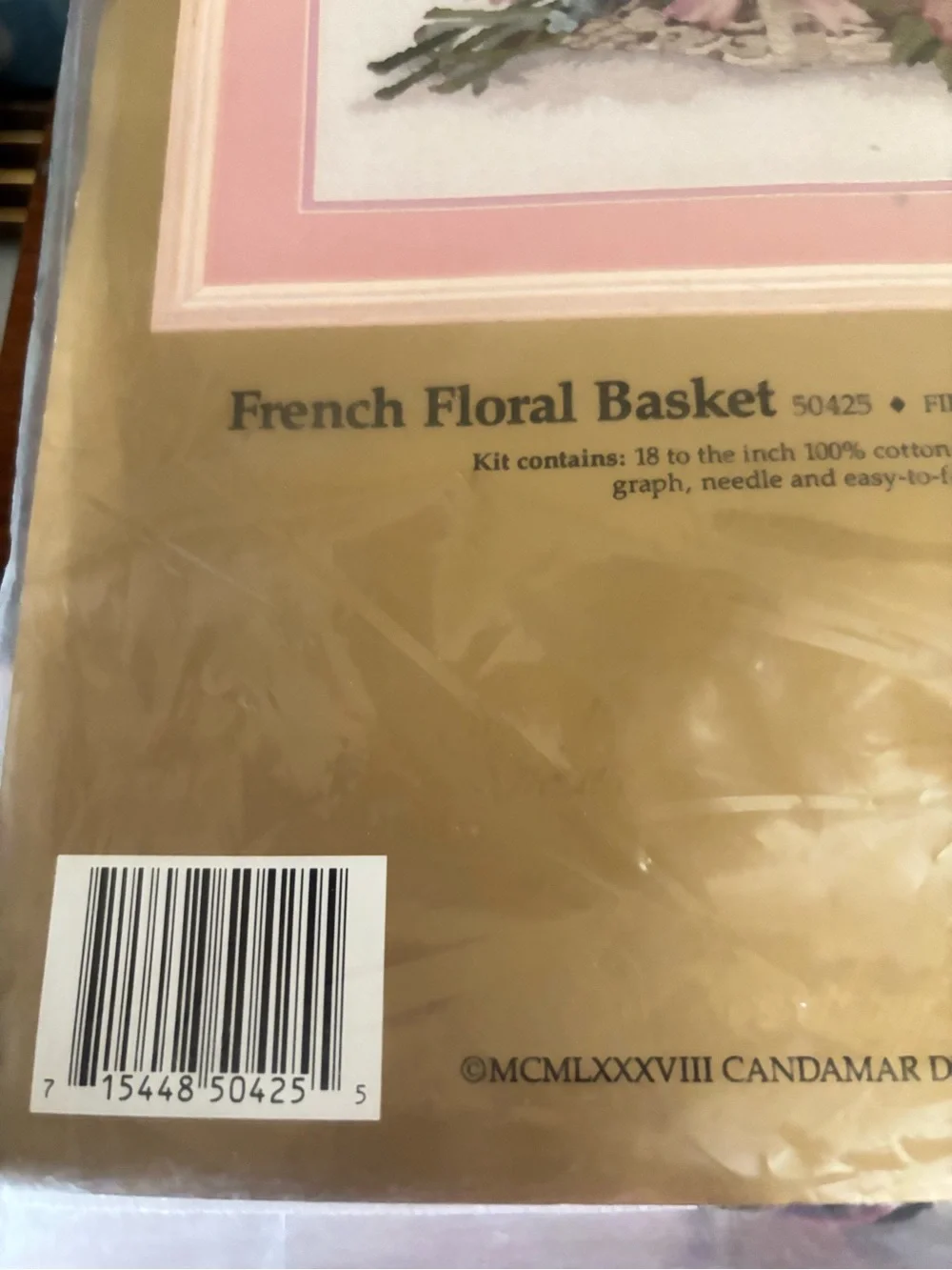 French Floral Basket Counted Cross Stitch Kit - Pink